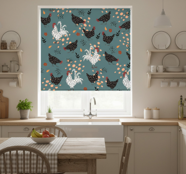 Rolgordijn keuken zwart-witte kippen met bloemen - TenStickers