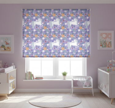 Rolgordijn kinderkamer artistieke eenhoorns met bloemen - TenStickers