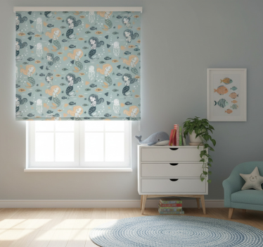 Rolgordijn kinderkamer blauw magisch zeemeerminnenpatroon - TenStickers