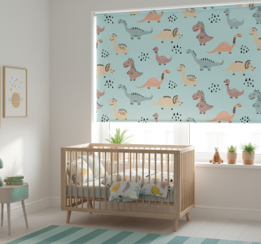 Rolgordijn kinderkamer blauwe met gele en groene dinosaurussen - TenStickers