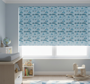 Rolgordijn kinderkamer blauwe stadsvoertuigen nordic stijl - TenStickers