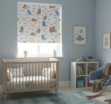 Rolgordijn kinderkamer blije blauwe en bruine dinosaurussen - TenStickers