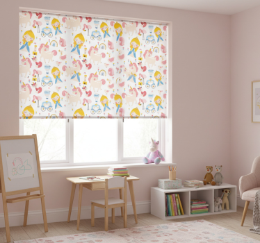 Rolgordijn kinderkamer cartoon prinses en eenhoorn - TenStickers