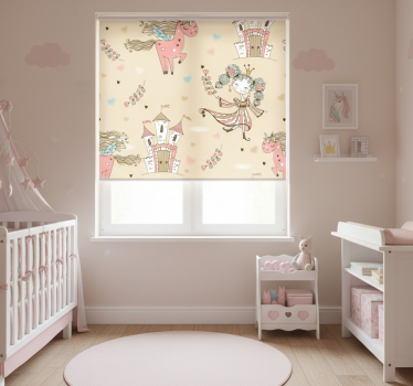 Rolgordijn kinderkamer eenhoorn kasteel en prinses - TenStickers