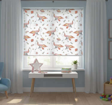 Rolgordijn kinderkamer eenhoornpatroon met ruimte-symbolen - TenStickers