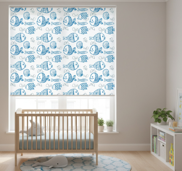 Rolgordijn kinderkamer getekende blauwe vissen op wit - TenStickers