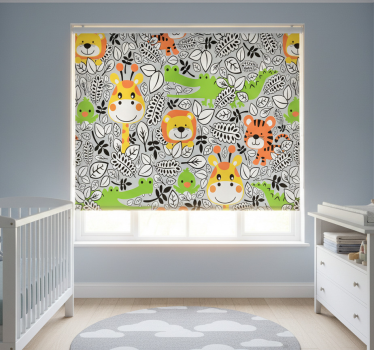 Rolgordijn kinderkamer jungle vrienden grijs - TenStickers
