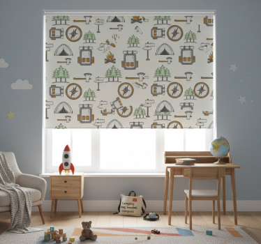 Rolgordijn kinderkamer kampeertas schaal hoofdlamp kompas - TenStickers
