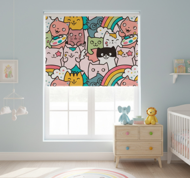Rolgordijn kinderkamer kattentekening pastelkleuren - TenStickers