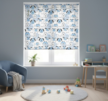 Rolgordijn kinderkamer met blauw getekende hondenpatroon - TenStickers