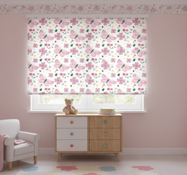 Rolgordijn kinderkamer met roze bloemen en vlinderspatroon - TenStickers