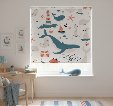 Rolgordijn kinderkamer met oceaanwalvissen thema - TenStickers