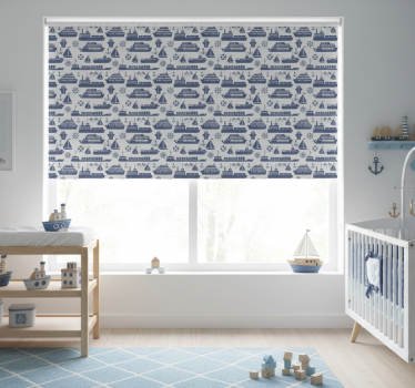 Rolgordijn kinderkamer met verschillend blauw botenpatroon - TenStickers