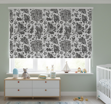 Rolgordijn kinderkamer met zwarte silhouetten van zeedieren - TenStickers