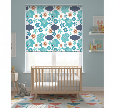 Rolgordijn kinderkamer olifanten en bloemen - TenStickers