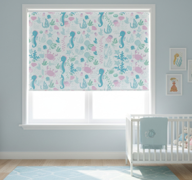 Rolgordijn kinderkamer pastel kleur zee dieren en planten - TenStickers