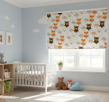 Rolgordijn kinderkamer patchwork dierenbeer en vos ontwerp - TenStickers