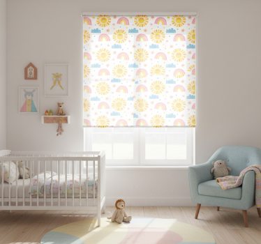 Rolgordijn kinderkamer regenbogen zonnen en wolken - TenStickers