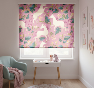 Rolgordijn kinderkamer roze bloemenpaard ontwerp - TenStickers