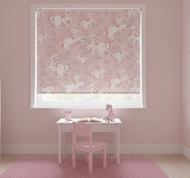 Rolgordijn kinderkamer roze eenhoorn met bloemen - TenStickers