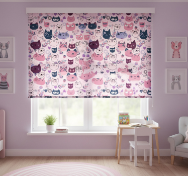 Rolgordijn kinderkamer roze katten patroon - TenStickers