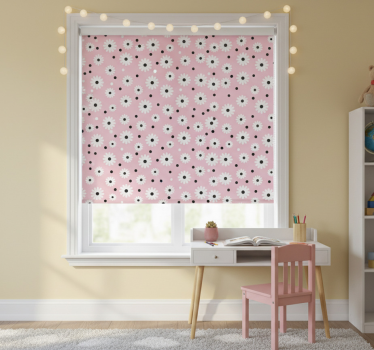 Rolgordijn kinderkamer rozenpatroon met roze zwarte stippen - TenStickers