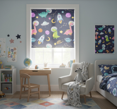 Rolgordijn kinderkamer schattig ontwerp ruimtelijke dinosaurussen - TenStickers