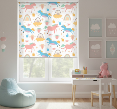 Rolgordijn kinderkamer gekleurde eenhoorns en regenbogen - TenStickers