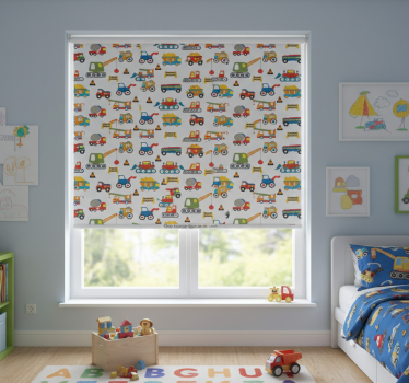 Rolgordijn kinderkamer schattige graafmachines aan het werk - TenStickers