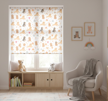 Rolgordijn kinderkamer schattige hond en regenboogpatroon - TenStickers