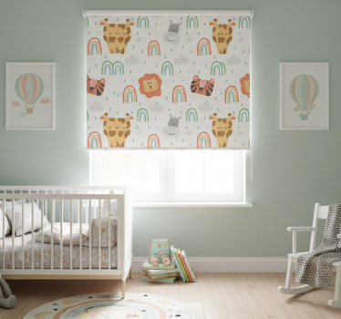 Rolgordijn kinderkamer schattige pastel dieren en regenbogen - TenStickers