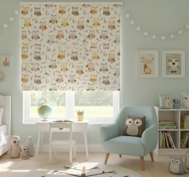 Rolgordijn kinderkamer schattige uilen met beroepen - TenStickers