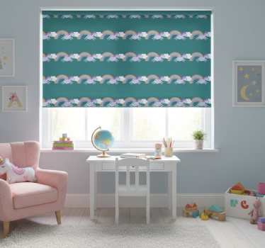 Rolgordijn kinderkamer teal achtergrond met eenhoorns - TenStickers
