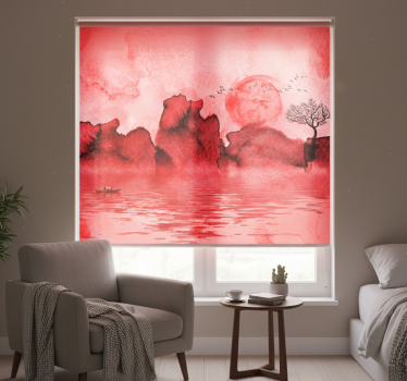 Rolgordijn rood chinese inktlandschap - TenStickers