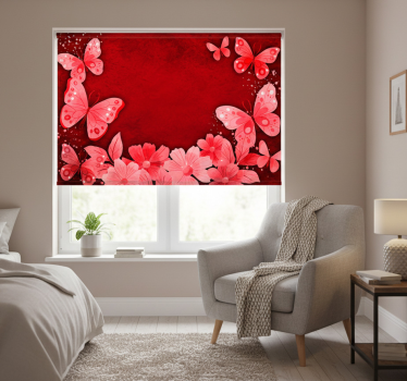 Rolgordijn rood met bloemen en vlinders design - TenStickers
