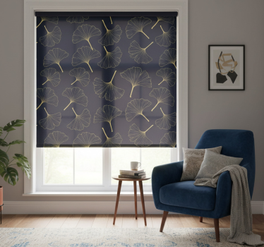 Rolgordijn woonkamer 3d gouden ginkgo bladeren - TenStickers