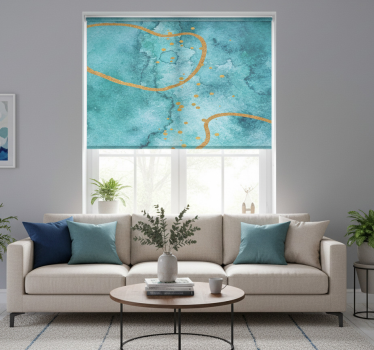 Rolgordijn woonkamer abstract aquamarijn met goud - TenStickers