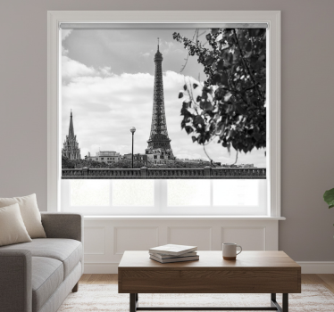 Rolgordijn woonkamer eiffeltoren zwart-wit - TenStickers