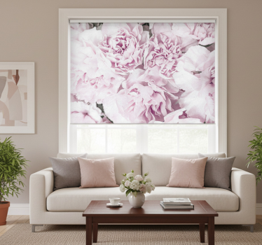 Rolgordijn woonkamer elegant ontwerp van roze pioenen - TenStickers