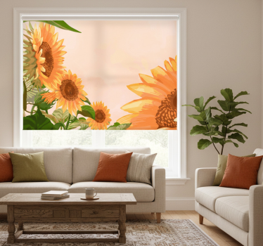 Rolgordijn woonkamer geschilderde zonnebloemen - TenStickers