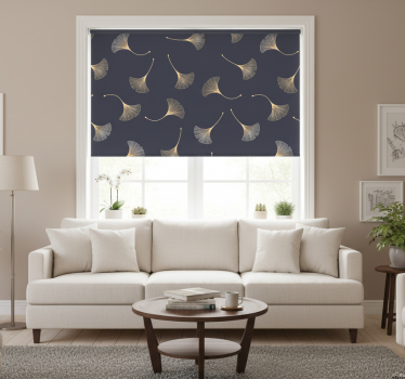 Rolgordijn woonkamer ginkgo blad marineblauw & goud - TenStickers