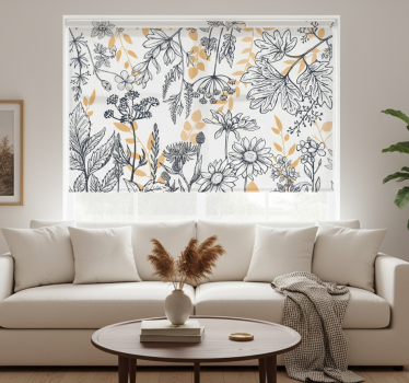 Rolgordijn woonkamer glamour bloemdessin met goud - TenStickers