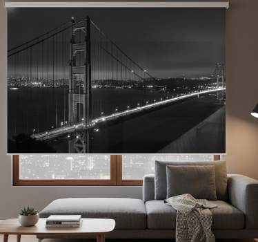 Rolgordijn woonkamer golden gate 's nachts zwart-wit - TenStickers