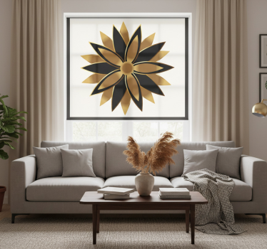 Rolgordijn woonkamer gouden bloemen - TenStickers