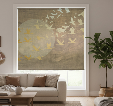 Rolgordijn woonkamer gouden oosterse zon met vogels - TenStickers
