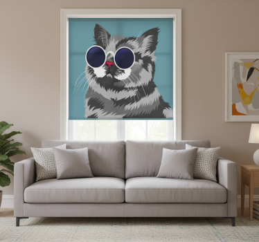 Rolgordijn woonkamer grappige schilderij van een grijze kat - TenStickers