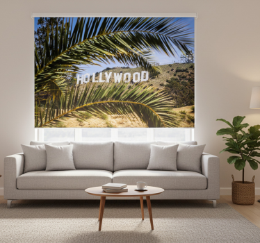 Rolgordijn woonkamer hollywoodsign en boom - TenStickers