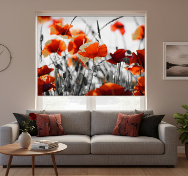 Rolgordijn woonkamer klaprozen bloemen rood zwart - TenStickers