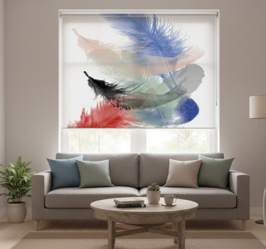 Rolgordijn woonkamer kleurrijk abstract veren ontwerp - TenStickers
