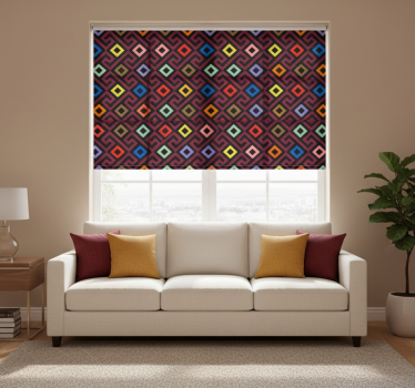 Rolgordijn woonkamer kleurrijk geometrisch labyrintpatroon - TenStickers